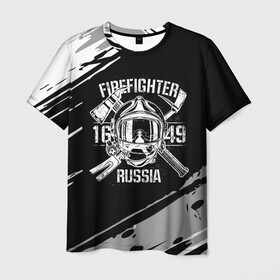 Мужская футболка 3D с принтом FIREFIGHTER 1649 RUSSIA в Курске, 100% полиэфир | прямой крой, круглый вырез горловины, длина до линии бедер | Тематика изображения на принте: 112 | 27 декабря | firefighter | багор | белая | герб | гкчс | знак | лого | логотип | маска | мчс | мчсник | пожарная охрана | пожарник | пожарный | пч | россии | рф | серая | символ | служба | состаренная