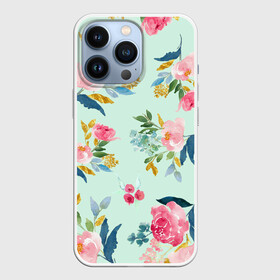 Чехол для iPhone 13 Pro с принтом Цветы в Курске,  |  | Тематика изображения на принте: 2020 | summer | желтый | зеленый | летний принт | лето | розовые цветы | розовый | цветочки | цветы