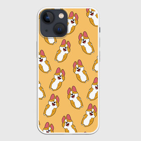 Чехол для iPhone 13 mini с принтом Радость Корги паттерн в Курске,  |  | animals | baby | corgi | cute | kawaii | like | девушкам | детские | зверек | зверь | каваи | корги | лапки | малыш | милый | няшный | питомец | прикольные | пушистик | рисунок | рыжий | собака | собачка | создания | счастье