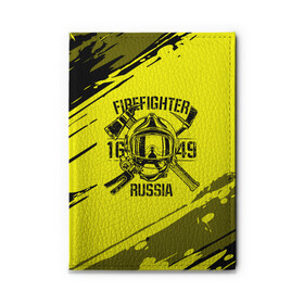 Обложка для автодокументов с принтом FIREFIGHTER 1649 RUSSIA в Курске, натуральная кожа |  размер 19,9*13 см; внутри 4 больших “конверта” для документов и один маленький отдел — туда идеально встанут права | 112 | firefighter | багор | герб | гкчс | желтая | знак | лого | логотип | мчс | мчсник | пожарная охрана | пожарник | пожарный | пч | россии | рф | серая | символ | служба | спасатель | спасения | топор | флаг