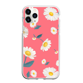 Чехол для iPhone 11 Pro Max матовый с принтом Ромашки в Курске, Силикон |  | белый | для девушек | желтый | летний принт | листочки цветов | розовый фон | ромашка | ромашки | цветочки | цветы
