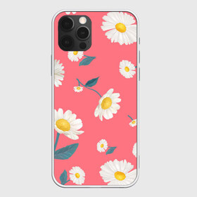 Чехол для iPhone 12 Pro Max с принтом Ромашки в Курске, Силикон |  | белый | для девушек | желтый | летний принт | листочки цветов | розовый фон | ромашка | ромашки | цветочки | цветы
