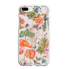 Чехол для iPhone 7Plus/8 Plus матовый с принтом Цветы в Курске, Силикон | Область печати: задняя сторона чехла, без боковых панелей | 2020 | бабочки | летний принт | лето | листья | повседневный принт | цветной принт | цветы | ягоды