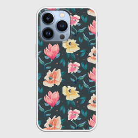 Чехол для iPhone 13 Pro с принтом Акварельные цветы в Курске,  |  | floral | flowers | pastel | pattern | pink | texture | watercolor | акварель | букет | картина | красками | краски | листья | маки | настроение | пастель | пионы | рисунок | розовые | розы | ромашки | сад | цветки | цветочки