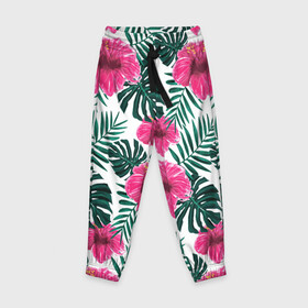 Детские брюки 3D с принтом Гавайский гибискус в Курске, 100% полиэстер | манжеты по низу, эластичный пояс регулируется шнурком, по бокам два кармана без застежек, внутренняя часть кармана из мелкой сетки | Тематика изображения на принте: flower | hawaii | hibiscus | palms | summer | sun | ботаника | гаваи | гавайи | гавайка | гавайская | гибискус | красочная | летняя | лето | листья | отдых | отпуск | пальма | пальмы | пляж | растения | символ