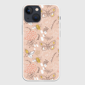 Чехол для iPhone 13 mini с принтом Бабочки и пчелы в Курске,  |  | bee | bees | bumblebee | butterfly | flowers | for summer | honeybee | summer | бабочка | бабочки | букет | искусство | картина | краски | легкая | летняя | лето | на лето | нектар | опыление | опыляет | пастельные тона | пчелы | рисовани