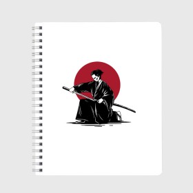 Тетрадь с принтом Японский самурай (Z) в Курске, 100% бумага | 48 листов, плотность листов — 60 г/м2, плотность картонной обложки — 250 г/м2. Листы скреплены сбоку удобной пружинной спиралью. Уголки страниц и обложки скругленные. Цвет линий — светло-серый
 | Тематика изображения на принте: japan | ninja | samurai | асихара но накацукуни | буке | воин | вояк | государство япония | мононофу | мститель | мушя | ниндзя | ниппон | нихон | ооясимагуни | сабурай | самурай | слуга | солдат