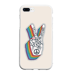 Чехол для iPhone 7Plus/8 Plus матовый с принтом PEACE and LOVE (Z) в Курске, Силикон | Область печати: задняя сторона чехла, без боковых панелей | hope | love | peace | два пальца | жесть | знак | любить | любовь | мир | радуга | хипи | хиппи