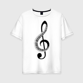 Женская футболка хлопок Oversize с принтом Скрипичный ключ и клавиши в Курске, 100% хлопок | свободный крой, круглый ворот, спущенный рукав, длина до линии бедер
 | арт | звук | клавиши | музыка | музыкант | ноты | символ | скрипичный ключ | схема | фортепиано