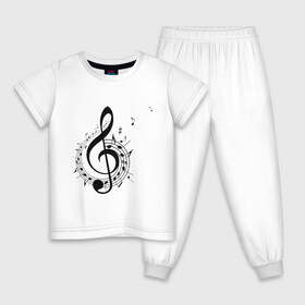 Детская пижама хлопок с принтом Скрипичный ключ ноты по кругу  в Курске, 100% хлопок |  брюки и футболка прямого кроя, без карманов, на брюках мягкая резинка на поясе и по низу штанин
 | арт | звук | клавиши | музыка | музыкант | нотный стан | ноты | по кругу | символ | скрипичный ключ | схема | фортепиано
