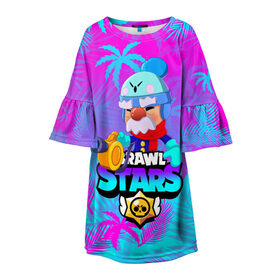 Детское платье 3D с принтом BRAWL STARS GALE ГЕЙЛ в Курске, 100% полиэстер | прямой силуэт, чуть расширенный к низу. Круглая горловина, на рукавах — воланы | Тематика изображения на принте: brawl stars | crow | gale | leon | leon shark | max | mr.p | palmen | rainbow | sally leon | shark | sprout | tara | tropical sprout | virus 8 bit | werewolf leon | акула | берли | бравл старс | ворон | макс | оборотень | пальмы | радуга |