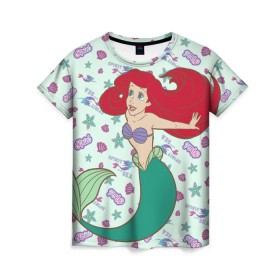 Женская футболка 3D с принтом The Little Mermaid Ariel в Курске, 100% полиэфир ( синтетическое хлопкоподобное полотно) | прямой крой, круглый вырез горловины, длина до линии бедер | ariel | disney princess | the little mermaid | vdkimel | ариэль | русалочка