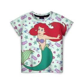 Детская футболка 3D с принтом The Little Mermaid Ariel в Курске, 100% гипоаллергенный полиэфир | прямой крой, круглый вырез горловины, длина до линии бедер, чуть спущенное плечо, ткань немного тянется | ariel | disney princess | the little mermaid | vdkimel | ариэль | русалочка