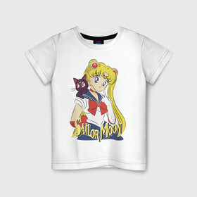 Детская футболка хлопок с принтом Sailor Moon & Luna в Курске, 100% хлопок | круглый вырез горловины, полуприлегающий силуэт, длина до линии бедер | cat | girl | kitty | luna | moon | sailor moon | sailormoon | девочка | кот | котик | котэ | кошка | луна | мультяшка | сейлормун | сэйлор мун