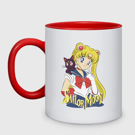 Кружка двухцветная с принтом Sailor Moon & Luna в Курске, керамика | объем — 330 мл, диаметр — 80 мм. Цветная ручка и кайма сверху, в некоторых цветах — вся внутренняя часть | Тематика изображения на принте: cat | girl | kitty | luna | moon | sailor moon | sailormoon | девочка | кот | котик | котэ | кошка | луна | мультяшка | сейлормун | сэйлор мун