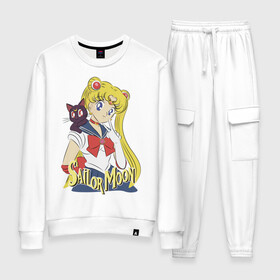 Женский костюм хлопок с принтом Sailor Moon & Luna в Курске, 100% хлопок | на свитшоте круглая горловина, мягкая резинка по низу. Брюки заужены к низу, на них два вида карманов: два 