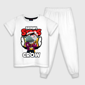 Детская пижама хлопок с принтом БРАВЛ СТАРС CROW | ВОРОН в Курске, 100% хлопок |  брюки и футболка прямого кроя, без карманов, на брюках мягкая резинка на поясе и по низу штанин
 | Тематика изображения на принте: brawl stars | crow | gale | leon | leon shark | max | mr.p | palmen | rainbow | sally leon | shark | sprout | tara | tropical sprout | virus 8 bit | werewolf leon | акула | берли | бравл старс | ворон | макс | оборотень | пальмы | радуга |