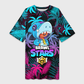 Платье-футболка 3D с принтом BRAWL STARS LEON SHARK | ЛЕОН в Курске,  |  | brawl stars | crow | gale | leon | leon shark | max | mr.p | palmen | rainbow | sally leon | shark | sprout | tara | tropical sprout | virus 8 bit | werewolf leon | акула | берли | бравл старс | ворон | макс | оборотень | пальмы | радуга |