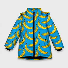 Зимняя куртка для девочек 3D с принтом Go Bananas в Курске, ткань верха — 100% полиэстер; подклад — 100% полиэстер, утеплитель — 100% полиэстер. | длина ниже бедра, удлиненная спинка, воротник стойка и отстегивающийся капюшон. Есть боковые карманы с листочкой на кнопках, утяжки по низу изделия и внутренний карман на молнии. 

Предусмотрены светоотражающий принт на спинке, радужный светоотражающий элемент на пуллере молнии и на резинке для утяжки. | Тематика изображения на принте: food | fruits | банан | бананчики | бананы | вкусняшки | десерт | джунгли | еда | летний | лето | море | обезьяна | овощи | океан | острова | отдых | отпуск | пальмы | плоды | пляж | природа | рай | сладкие