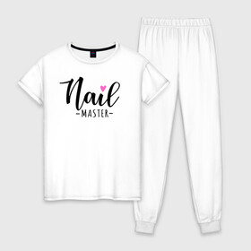 Женская пижама хлопок с принтом Nail master в Курске, 100% хлопок | брюки и футболка прямого кроя, без карманов, на брюках мягкая резинка на поясе и по низу штанин | nails | лак | маникюр | мастер маникюра | ногти