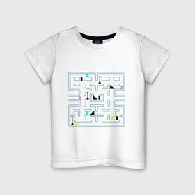 Детская футболка хлопок с принтом Pac-Man в Курске, 100% хлопок | круглый вырез горловины, полуприлегающий силуэт, длина до линии бедер | arcade | dendi | game | pac | pac man | pacman | retro | аркада | видеоигра | деньди | дэньди | игра | колобок | пакман | пакмэн | ретро