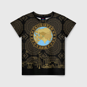 Детская футболка 3D с принтом Таджикистан в Курске, 100% гипоаллергенный полиэфир | прямой крой, круглый вырез горловины, длина до линии бедер, чуть спущенное плечо, ткань немного тянется | arch | asia | city | crown | emblem | globe | map | ornament | patterns | republic | silhouette | stars | state | tajikistan | азия | архитектура | ашхабад | глобус | город | государство | звезды | карта | корона | орнамент | республика | силуэт | таджики