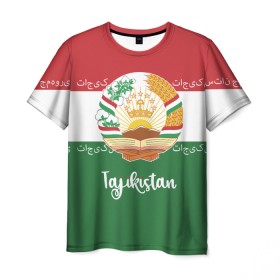 Мужская футболка 3D с принтом Таджикистан в Курске, 100% полиэфир | прямой крой, круглый вырез горловины, длина до линии бедер | asia | coat of arms | crown | emblem | flag | ornament | patterns | republic of tajikistan | stars | state | азия | герб | государство | звезды | корона | орнамент | республика | таджикистан | узоры | флаг | эмблема