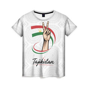 Женская футболка 3D с принтом Таджикистан в Курске, 100% полиэфир ( синтетическое хлопкоподобное полотно) | прямой крой, круглый вырез горловины, длина до линии бедер | asia | crown | emblem | flag | gesture | hand | republic | sign | stars | state | tajikistan | victory | азия | государство | жест | звезды | знак | корона | победа | республика | рука | таджикистан | флаг | эмблема