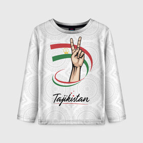 Детский лонгслив 3D с принтом Таджикистан в Курске, 100% полиэстер | длинные рукава, круглый вырез горловины, полуприлегающий силуэт
 | asia | crown | emblem | flag | gesture | hand | republic | sign | stars | state | tajikistan | victory | азия | государство | жест | звезды | знак | корона | победа | республика | рука | таджикистан | флаг | эмблема