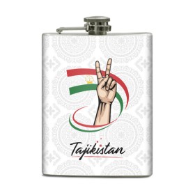 Фляга с принтом Таджикистан в Курске, металлический корпус | емкость 0,22 л, размер 125 х 94 мм. Виниловая наклейка запечатывается полностью | Тематика изображения на принте: asia | crown | emblem | flag | gesture | hand | republic | sign | stars | state | tajikistan | victory | азия | государство | жест | звезды | знак | корона | победа | республика | рука | таджикистан | флаг | эмблема