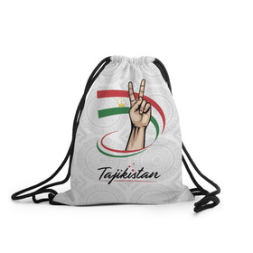 Рюкзак-мешок 3D с принтом Таджикистан в Курске, 100% полиэстер | плотность ткани — 200 г/м2, размер — 35 х 45 см; лямки — толстые шнурки, застежка на шнуровке, без карманов и подкладки | asia | crown | emblem | flag | gesture | hand | republic | sign | stars | state | tajikistan | victory | азия | государство | жест | звезды | знак | корона | победа | республика | рука | таджикистан | флаг | эмблема