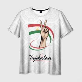 Мужская футболка 3D с принтом Таджикистан в Курске, 100% полиэфир | прямой крой, круглый вырез горловины, длина до линии бедер | asia | crown | emblem | flag | gesture | hand | republic | sign | stars | state | tajikistan | victory | азия | государство | жест | звезды | знак | корона | победа | республика | рука | таджикистан | флаг | эмблема