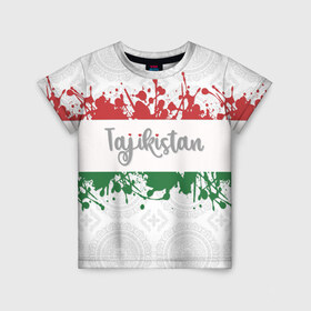 Детская футболка 3D с принтом Таджикистан в Курске, 100% гипоаллергенный полиэфир | прямой крой, круглый вырез горловины, длина до линии бедер, чуть спущенное плечо, ткань немного тянется | asia | blots | drops | flag | paint | republic of tajikistan | splashes | state | азия | брызги | государство | капли | кляксы | краска | республика | таджикистан | флаг