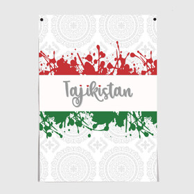 Постер с принтом Таджикистан в Курске, 100% бумага
 | бумага, плотность 150 мг. Матовая, но за счет высокого коэффициента гладкости имеет небольшой блеск и дает на свету блики, но в отличии от глянцевой бумаги не покрыта лаком | asia | blots | drops | flag | paint | republic of tajikistan | splashes | state | азия | брызги | государство | капли | кляксы | краска | республика | таджикистан | флаг