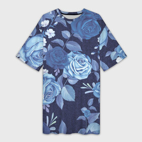 Платье-футболка 3D с принтом Джинса Розы в Курске,  |  | denim | flowers | jeans | rose | деним | джинса | джинсовый | джинсы | розы | ткань | цветы