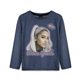 Детский лонгслив 3D с принтом Ariana Grande Jeans в Курске, 100% полиэстер | длинные рукава, круглый вырез горловины, полуприлегающий силуэт
 | ariana grande | grande | heart | jeans | pink | team | ариана гранде | гранде | джинса | джинсовый | джинсы | для фанатов | надпись | попса | розовый | сердечки | синий | текстура | фанатам