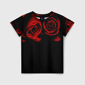 Детская футболка 3D с принтом Готика в Курске, 100% гипоаллергенный полиэфир | прямой крой, круглый вырез горловины, длина до линии бедер, чуть спущенное плечо, ткань немного тянется | Тематика изображения на принте: black | flowers | red | rose | rozario | vampire | алые | бутоны | вампир | винтаж | готический | красныерозы | кровь | лепестки | летний | лето | ночь | природа | растения | роза | розочка | розы | рок | темный | узор