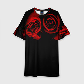 Детское платье 3D с принтом Готика в Курске, 100% полиэстер | прямой силуэт, чуть расширенный к низу. Круглая горловина, на рукавах — воланы | black | flowers | red | rose | rozario | vampire | алые | бутоны | вампир | винтаж | готический | красныерозы | кровь | лепестки | летний | лето | ночь | природа | растения | роза | розочка | розы | рок | темный | узор