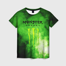 Женская футболка 3D с принтом MONSTER ENERGY в Курске, 100% полиэфир ( синтетическое хлопкоподобное полотно) | прямой крой, круглый вырез горловины, длина до линии бедер | brend | green | monster energy | андреналин | бренд | зеленый | логотип | монстр | напиток | энергетик | энергия