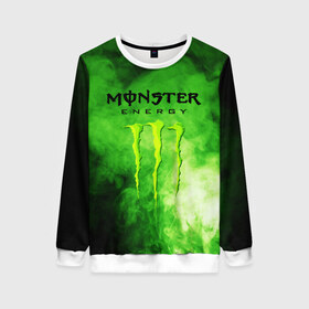 Женский свитшот 3D с принтом MONSTER ENERGY в Курске, 100% полиэстер с мягким внутренним слоем | круглый вырез горловины, мягкая резинка на манжетах и поясе, свободная посадка по фигуре | brend | green | monster energy | андреналин | бренд | зеленый | логотип | монстр | напиток | энергетик | энергия