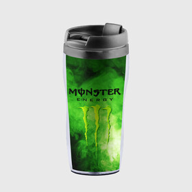 Термокружка-непроливайка с принтом MONSTER ENERGY в Курске, внутренняя часть — пищевой пластик, наружная часть — прозрачный пластик, между ними — полиграфическая вставка с рисунком | объем — 350 мл, герметичная крышка | brend | green | monster energy | андреналин | бренд | зеленый | логотип | монстр | напиток | энергетик | энергия