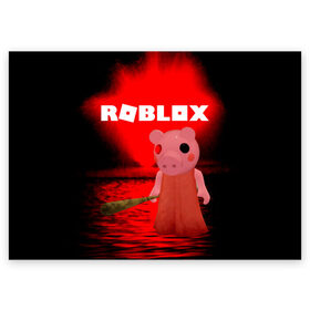 Поздравительная открытка с принтом Roblox piggy/Свинка Пигги. в Курске, 100% бумага | плотность бумаги 280 г/м2, матовая, на обратной стороне линовка и место для марки
 | game | gamer | logo | minecraft | piggi | roblox | simulator | игра | конструктор | лого | пигги | свинья | симулятор | строительство | фигура