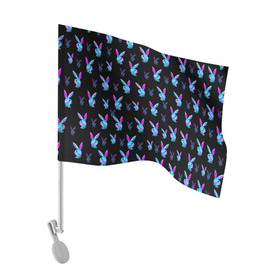 Флаг для автомобиля с принтом Playboy в Курске, 100% полиэстер | Размер: 30*21 см | playboy | абстракция | зая | заяц | краска | кролик | кролик плейбой | лето | море | неон | отдых | плейбой | плэйбой | пляж | текстура