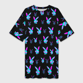Платье-футболка 3D с принтом Playboy в Курске,  |  | playboy | абстракция | зая | заяц | краска | кролик | кролик плейбой | лето | море | неон | отдых | плейбой | плэйбой | пляж | текстура