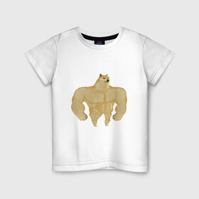 Детская футболка хлопок с принтом Мускулистая собака в Курске, 100% хлопок | круглый вырез горловины, полуприлегающий силуэт, длина до линии бедер | buff | buff doge | doge | doge мускулистый | мускулистая собака | собака