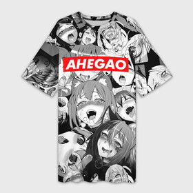 Платье-футболка 3D с принтом Ахегао лица лого в Курске,  |  | ahegao | kawai | kowai | oppai | otaku | senpai | sugoi | waifu | yandere | ахегао | ковай | отаку | семпай | сенпай | сэмпай | яндере