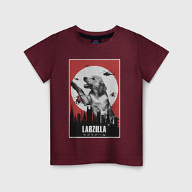Детская футболка хлопок с принтом Лабзилла в Курске, 100% хлопок | круглый вырез горловины, полуприлегающий силуэт, длина до линии бедер | вертолеты | годзилла | лабрадор | пес | постер | собака | собачник | фильм | щенок