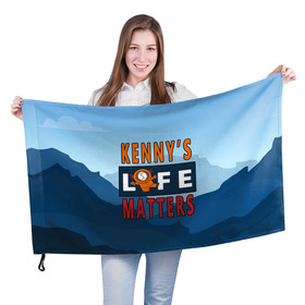 Флаг 3D с принтом Kennys LIFE matters в Курске, 100% полиэстер | плотность ткани — 95 г/м2, размер — 67 х 109 см. Принт наносится с одной стороны | Тематика изображения на принте: kenny | life matters | lives matter | south park | text | жизнь | кенни | маккормик | текст | фразы | южный парк