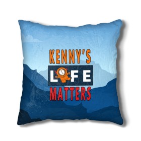 Подушка 3D с принтом Kennys LIFE matters в Курске, наволочка – 100% полиэстер, наполнитель – холлофайбер (легкий наполнитель, не вызывает аллергию). | состоит из подушки и наволочки. Наволочка на молнии, легко снимается для стирки | Тематика изображения на принте: kenny | life matters | lives matter | south park | text | жизнь | кенни | маккормик | текст | фразы | южный парк