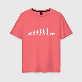 Женская футболка хлопок Oversize с принтом Эволюция Лабрадор в Курске, 100% хлопок | свободный крой, круглый ворот, спущенный рукав, длина до линии бедер
 | homo sapiens | дарвин | лабрадор | люди | неандерталец | пёс | развитие | собака | собачник | эволюция